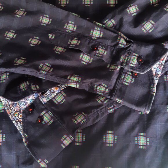 Lipson SZ LG Button Down Men's Shirt 100% Cotton Navy with Red & Green Accents - Picture 3 of 15